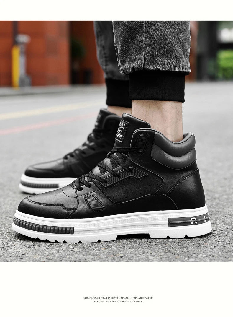 FUQIAO New High Top Elevator Shoes Casual Men Sneakers Heightening Height Increase 8cm Cow Split Leather Leisure Designer Shoes