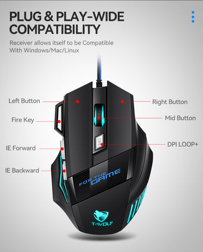 USB Wired Mouse 7 Button 2400DPI Gaming Mouse RGB Breathing Light Mecha Mice Ergonomic Optical Office Mice For Desktop Laptop