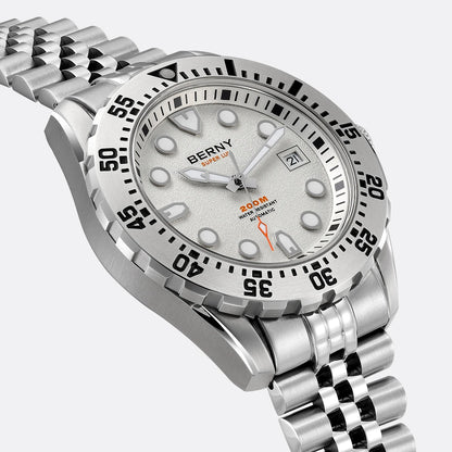 BERNY Men's Automatic Diver Watch Supper Luminous Sapphire AR Coated MIYOTA 8215 316LStainless Steel Single Crown Diving Watches