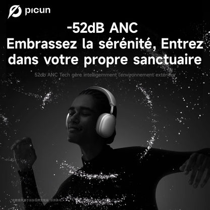 Auscultadores Sem Fios Picun F8 Pro ANC com Seguimento da Cabeça, Áudio Espacial 3D, ANC -52dB, Auscultadores Bluetooth HIFI com Microfone HD ENC, Baixa Latência e APP
