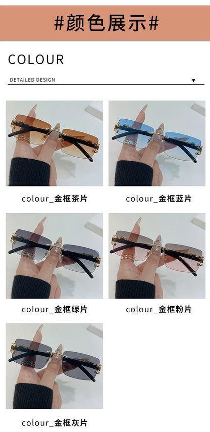 1 Pc Fashionable Women Men Sunglasses Frameless Rectangular Personalized Sunglasses for Daily Life Vintage Sun Glasses