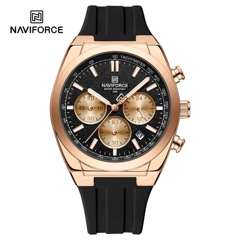 NAVIFORCE men’s wristwatch – Luxury and sporty style, quartz movement, 24-hour display, date window, chronograph, water-resistant – Gift idea for men