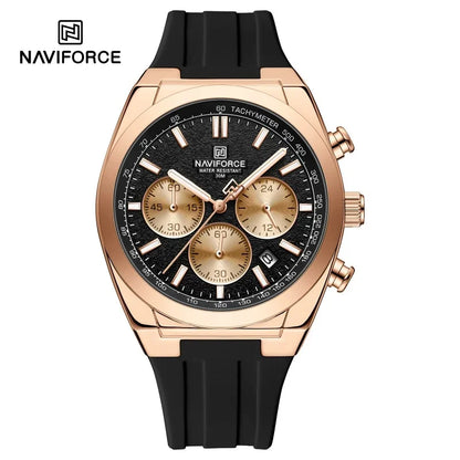 NAVIFORCE men’s wristwatch – Luxury and sporty style, quartz movement, 24-hour display, date window, chronograph, water-resistant – Gift idea for men