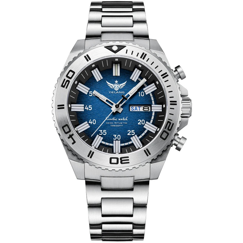 Yelang Watches V1035 44mm Men's Diving Watch Human Kinetic Energy Watch 100m Waterproof Watches Luminous Japan PX83 Sapphire