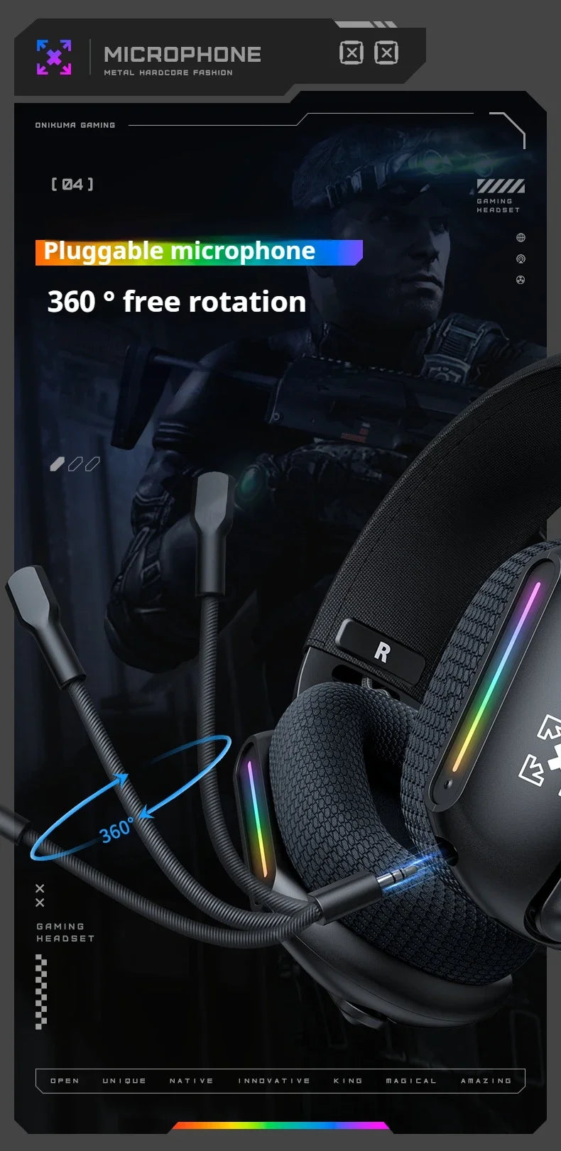 ONIKUMA Wireless Gaming Headset 2.4G/Wired/Bluetooth 3 Modes Bendable HD Mic Soft Ear Pads Immersive Sound for PC/PS4/5 GT808