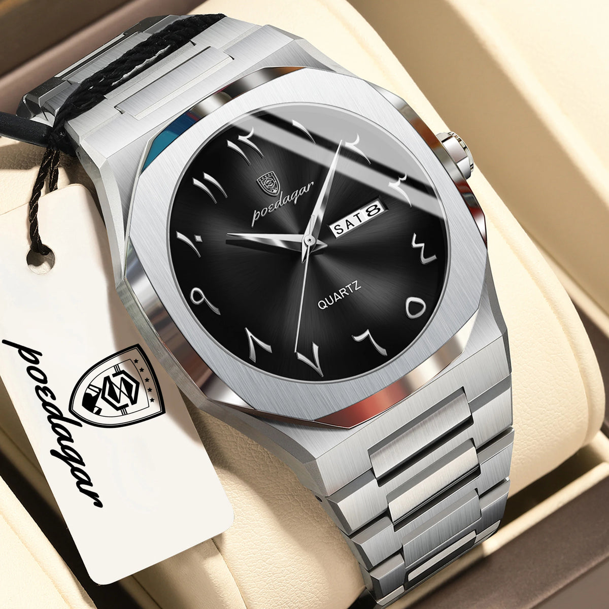 POEDAGAR luxury men’s quartz watch, water-resistant, stainless steel, men’s watch, day-date, business watches for men, Reloj Hombre