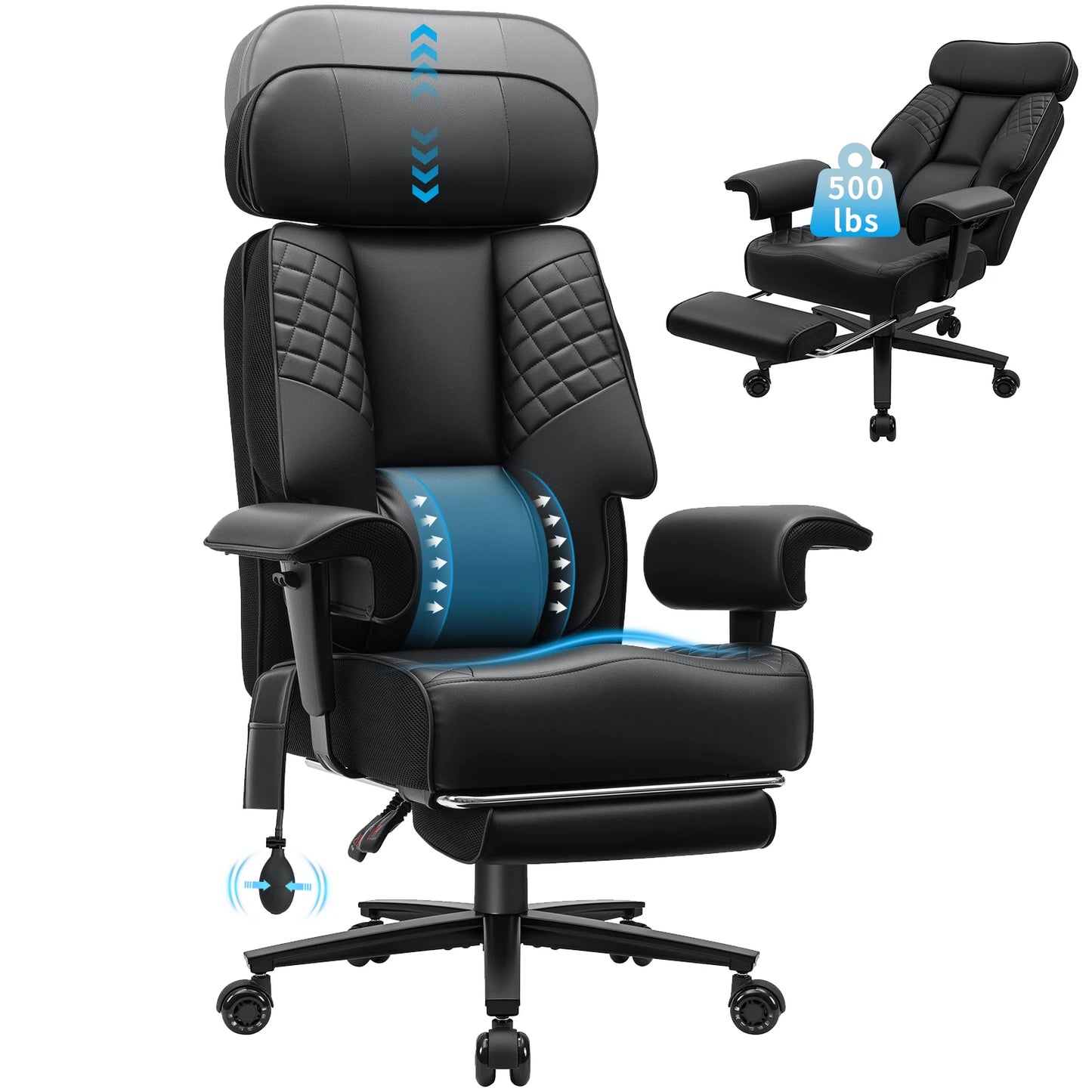 Executive Office Chair with Foot Rest and Waist Lumber Support, Ergonomic Gaming Chair with Adjustable Height Headrest for Home