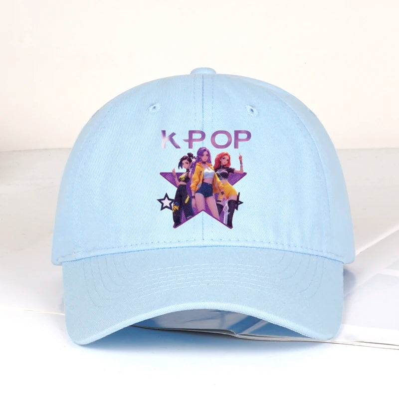 Boné de Baseball K-POP com Aba Curva Suave e Estampa de Grupo Feminino Cartoon - Unissexo, Casual, Retro e Ajustável - Chapéu de Sol Y2K