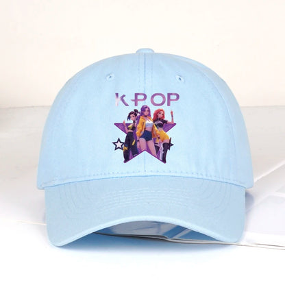 Boné de Baseball K-POP com Aba Curva Suave e Estampa de Grupo Feminino Cartoon - Unissexo, Casual, Retro e Ajustável - Chapéu de Sol Y2K