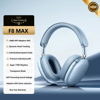 Auscultadores Sem Fios Picun F8 Pro ANC com Seguimento da Cabeça, Áudio Espacial 3D, ANC -52dB, Auscultadores Bluetooth HIFI com Microfone HD ENC, Baixa Latência e APP