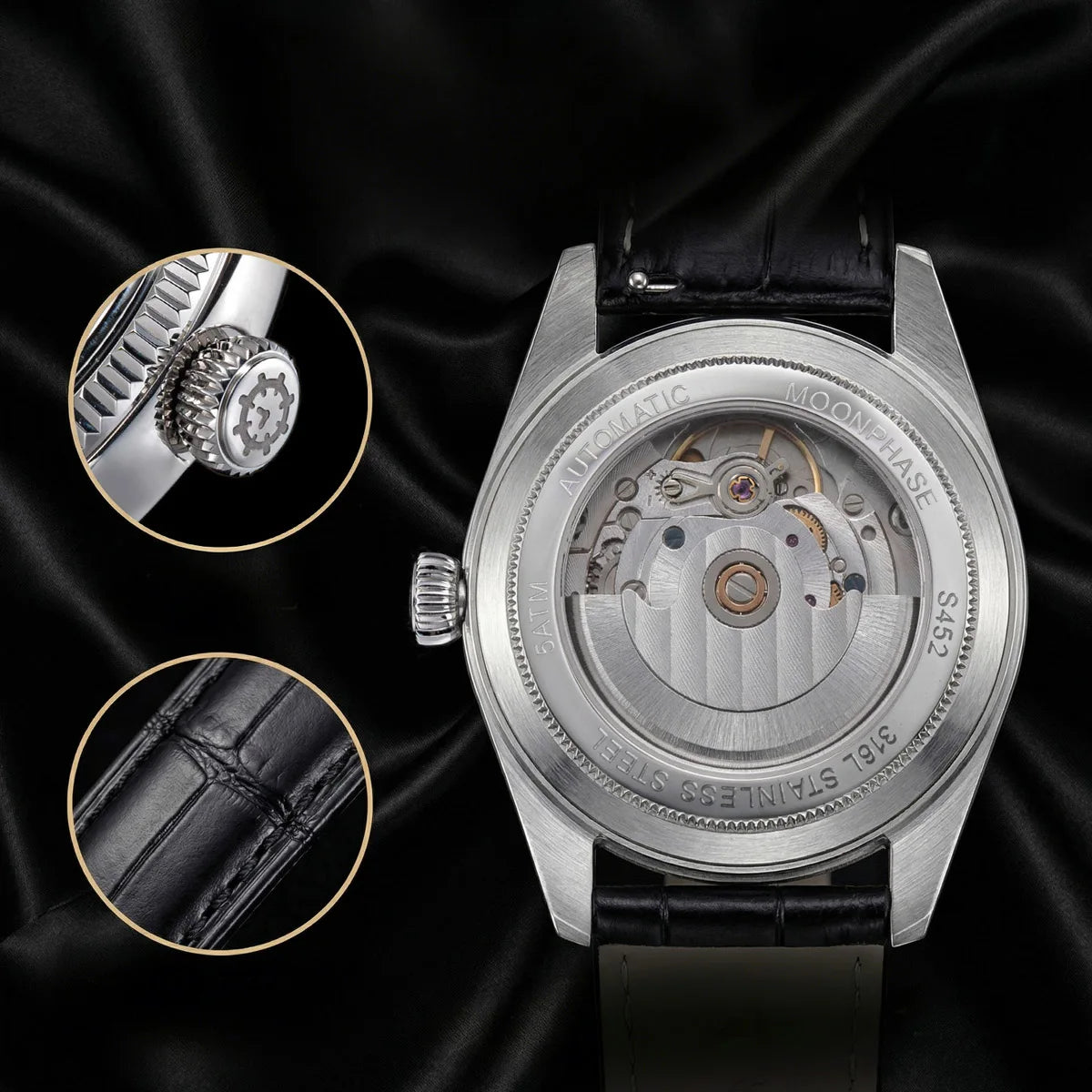 Sugess 40mm Watch of Men Moonphase Automatic ST2108 Movement Sapphire Crystal Mechanical Wristwatches Waterproof Date 2024 New