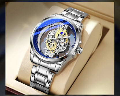 TPW men’s wristwatch – Trendy style, ‘skeleton’ model (black, gold or blue), quartz movement (non-automatic), luxury accessory, collection – Wholesale