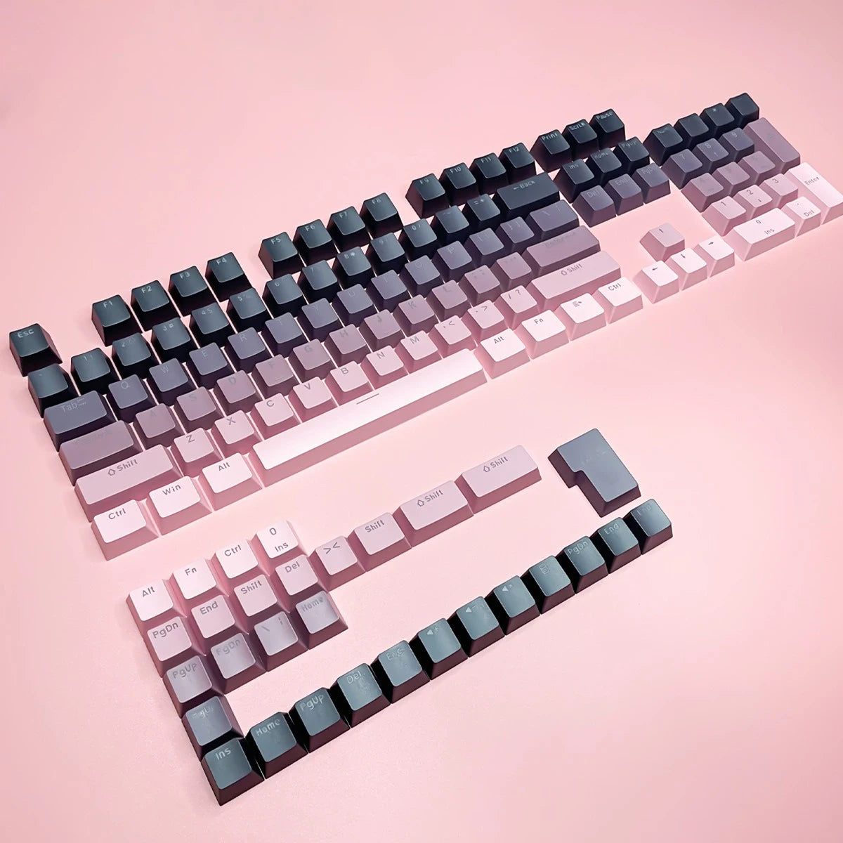 Teclas gamer RGB con retroiluminación degradada para teclado mecánico con interruptores MX, perfil OEM, PBT, blanco y azul, distribución ISO, teclas DIY