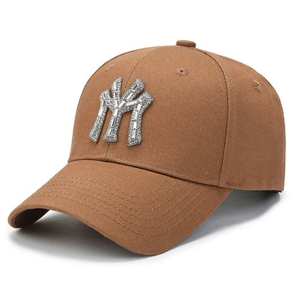 Boné com Brilhantes MY para Mulher, Primavera e Outono, Estilo Urbano Casual para Exterior, Pala Curva, Versátil e Elegante, com Proteção Solar