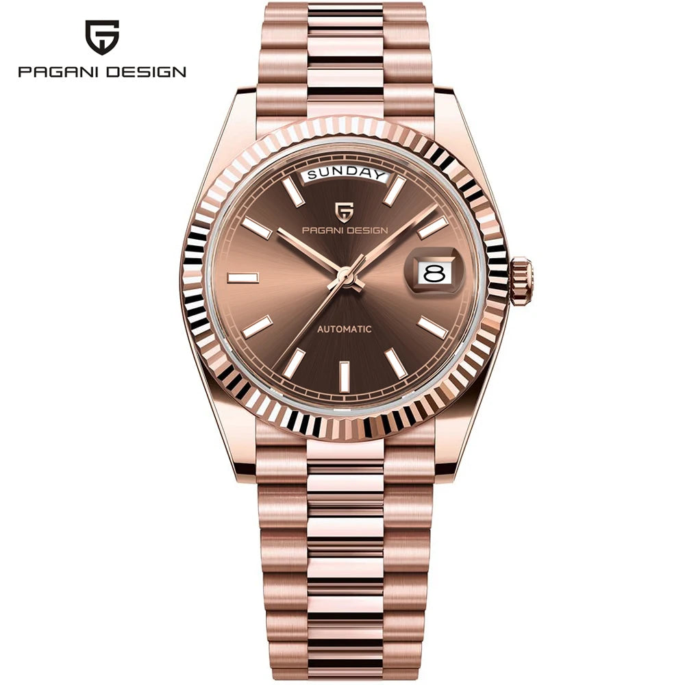 PAGANI DESIGN DD40 men’s watch – Rose gold model, luxury mechanical wristwatch, automatic movement, sapphire crystal with anti-reflective coating, water-resistant