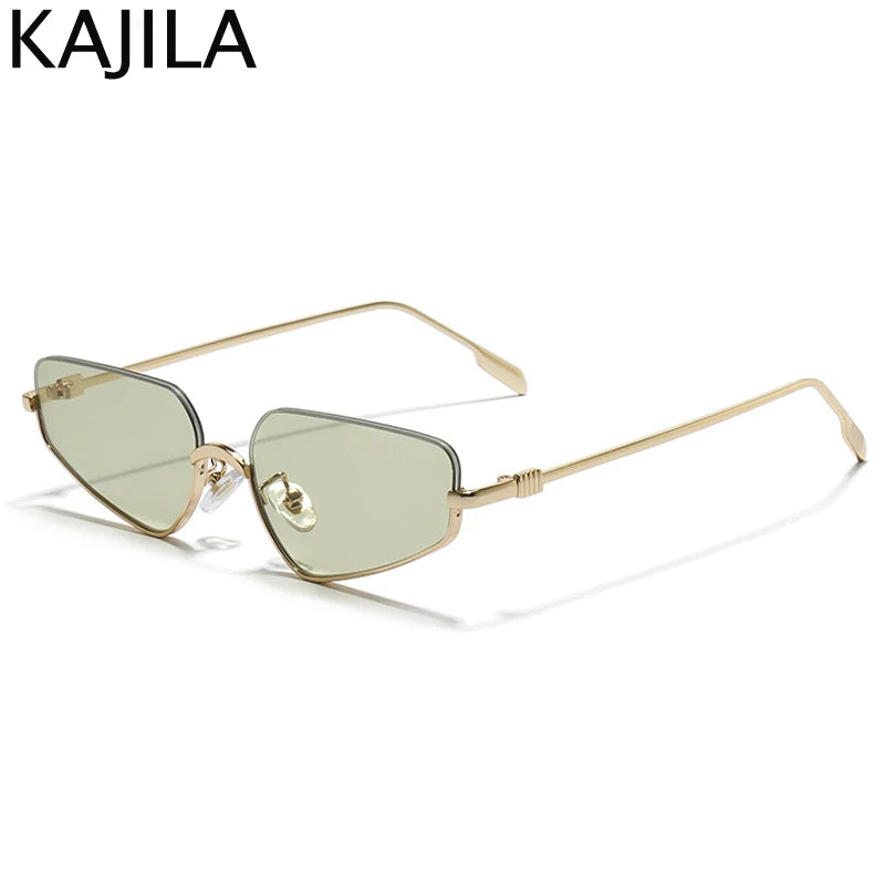 Vintage Semi-Rimless Polygon Punk Sunglasses Women 2026 Luxury Brand Cat Eye Metal Small Frame Sun Glasses Ladies Classic Shades
