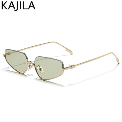 Vintage Semi-Rimless Polygon Punk Sunglasses Women 2026 Luxury Brand Cat Eye Metal Small Frame Sun Glasses Ladies Classic Shades