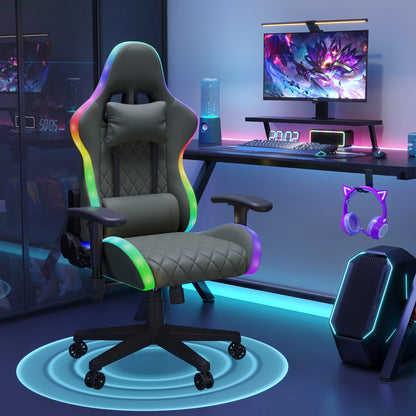 Comanlai Ergonomic Gaming Chair with RGB LED Lights Massage Lumbar Pillow Adjustable Recline Height Game Chair for Office Gaming