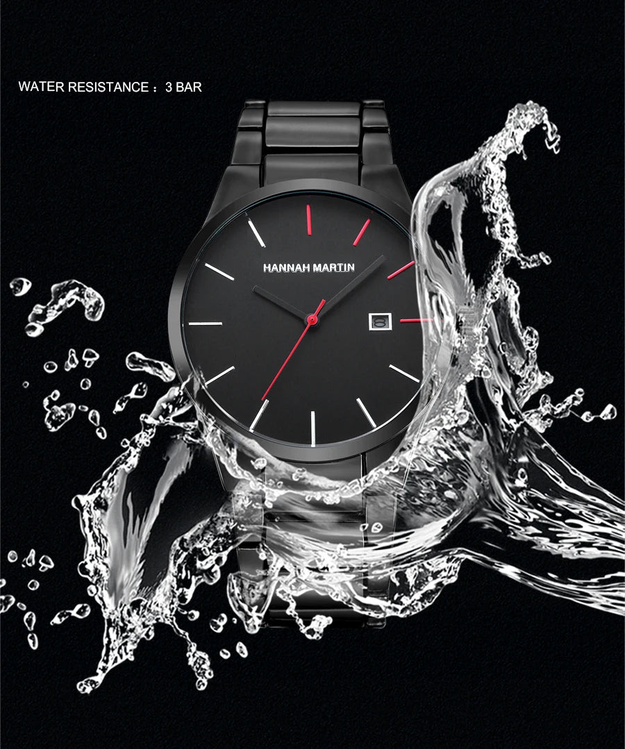 Hannah Martin férfi karóra, rozsdamentes acél tok, kvarc szerkezet, 41 mm-es számlap, üzleti stílus, naptárkijelzéssel (utánzat)