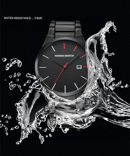 Hannah Martin férfi karóra, rozsdamentes acél tok, kvarc szerkezet, 41 mm-es számlap, üzleti stílus, naptárkijelzéssel (utánzat)