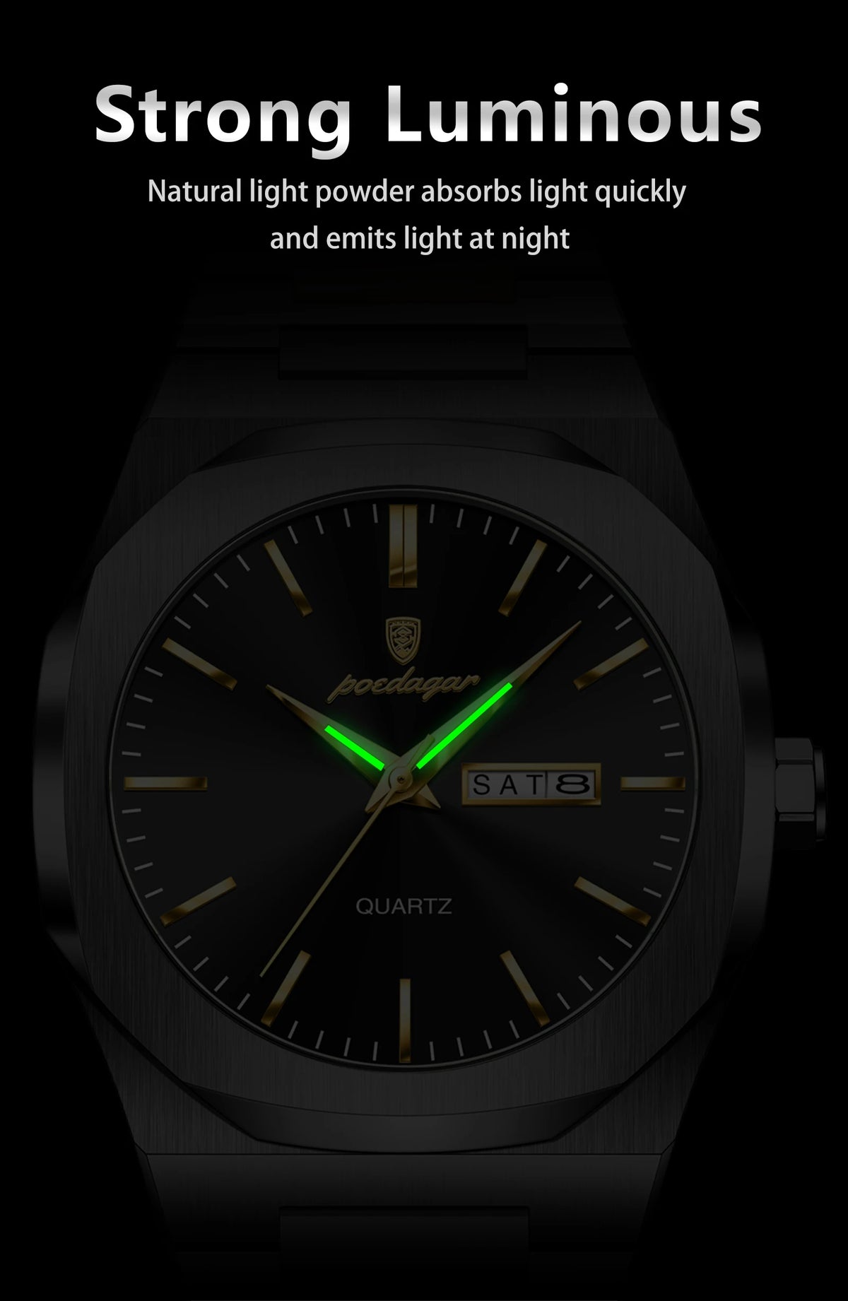 POEDAGAR Fashion Brand Male Watch Waterproof Luminous Stainless Steel Watches For Men Date Week Casual Quartz Men's Clock Reloj