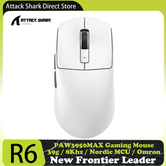 ATTACK SHARK R6 PAW3950MAX Wireless Gaming Mouse, 8Khz Polling, Ultralight 39g, Nordic 52840 MCU, Omron Optical Microswitches