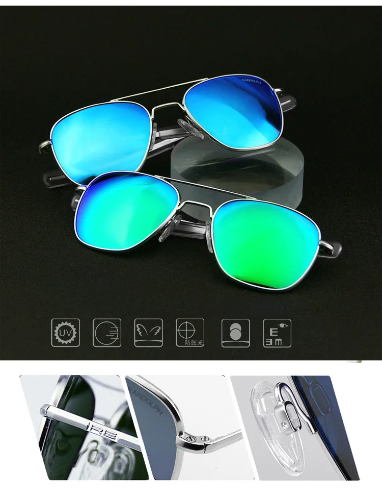 RE Sunglasses Man American Army Military Aviation Pilot Sun Glasses Glass Lens Woman Luxury Brand Vintage Metal Titanium Frame