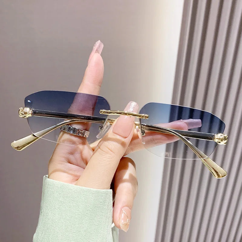 Popular Brand Brown Square Women Sunglasses Fashion Luxury Rimless Rectangle Sun Glasses Female Shades UV400 Vintage Eyewear