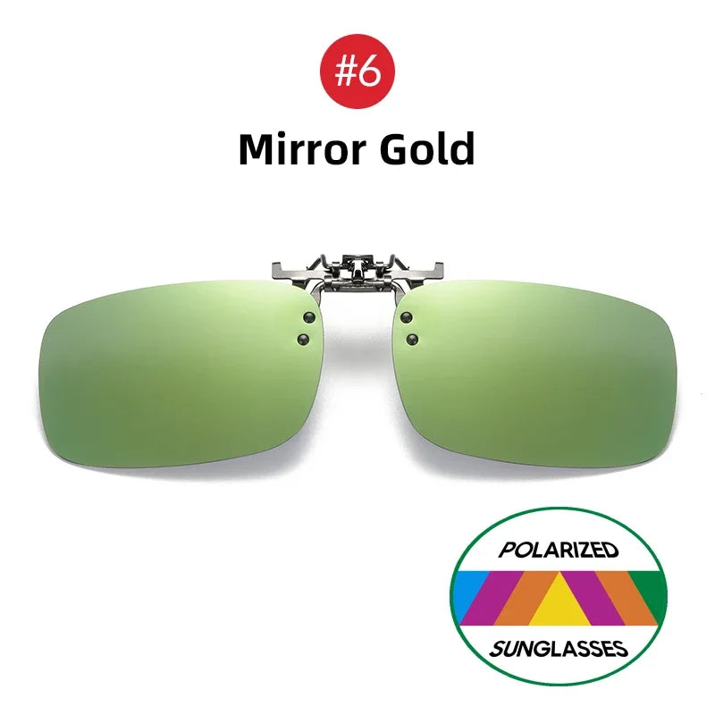 Classic Mirror Blue Flip Up Clip on Sunglasses Fishing Men Square Polarized Lens Metal Night Vision Driving UV400 Women Glasses