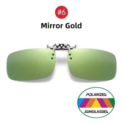 Classic Mirror Blue Flip Up Clip on Sunglasses Fishing Men Square Polarized Lens Metal Night Vision Driving UV400 Women Glasses