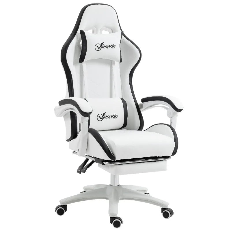 Leather Gaming Chair 135° Reclining with Retractable360° Swivel Height Ergonomic White Contrast Edge Office Chair 120KG Capacity