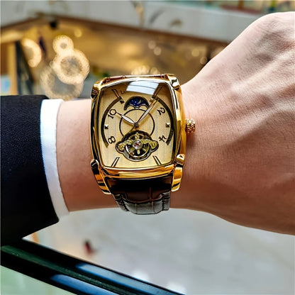 [Luksusur med mekanisk tourbillon] Let luksusur med mekanisk tourbillon til mænd – Fuldautomatisk model i topklasse, trendy »skelet«-design, ideelt til et professionelt outfit o