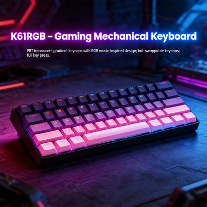 K61 Wired Portable Mechanical Keyboard, Phantom RGB Colorful, Gaming-grade Response, Ergonomic Design, Gaming Office Usable