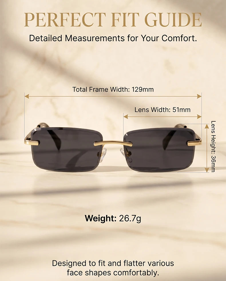 Rimless Rectangle Sunglasses Women 2026 Luxury Designer Fashion Retro Metal Sun Glasses Trendy Y2K Shades Small Frame Eyewear