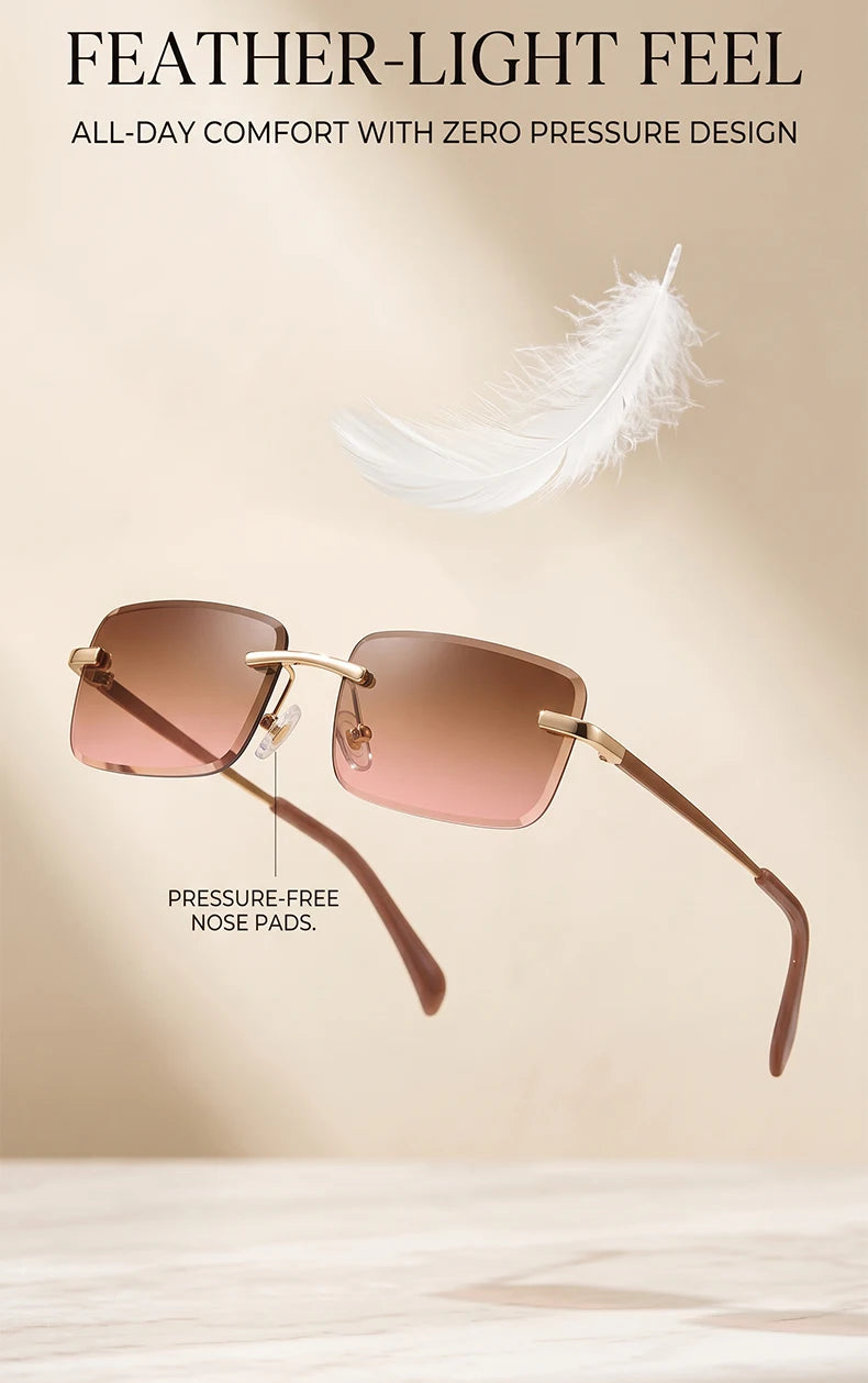 Rimless Rectangle Sunglasses Women 2026 Luxury Designer Fashion Retro Metal Sun Glasses Trendy Y2K Shades Small Frame Eyewear
