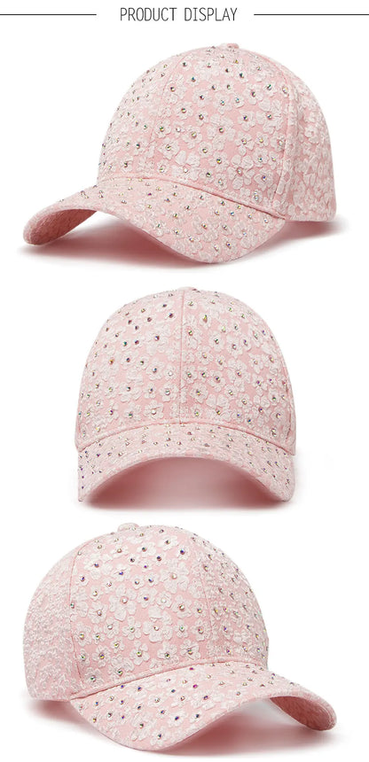 CNTANG vasarinės moteriškos beisbolo kepurės su dirbtiniais deimantais, gėlių siuvinėjimais, moteriškos „snapback“ stiliaus mados dizainerių saulės kepurės, hip-hopo stiliaus Y2K kepurės