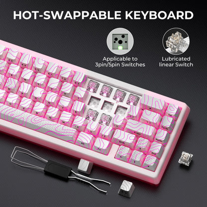 XVX M67 JadeStone Mechanical Keyboard With IMD-Tech Keycaps Hot Swappable Gasket Tri-Mode Custom RGB Wireless Keyboard 65%