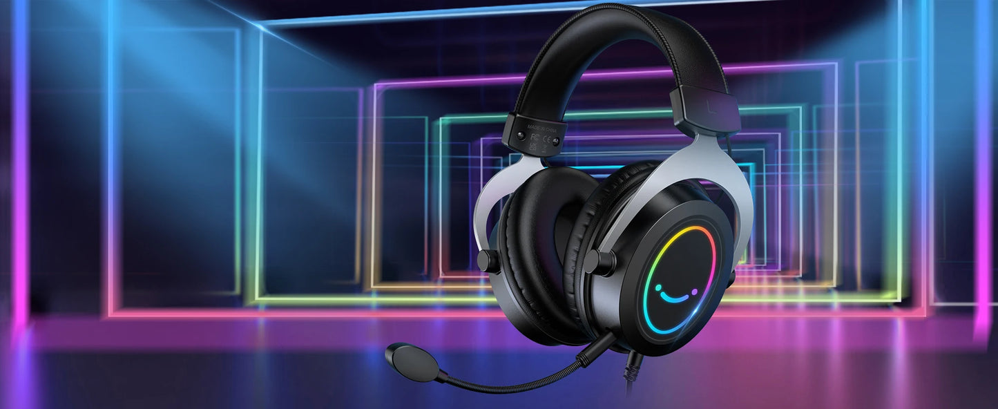 FIFINE Gaming Headset with Stereo Sound/Detachable MIC/RGB/Line Control, Over-Ear Headphone for PC PS4 PS5 Xbox -AMPLIGAME H3