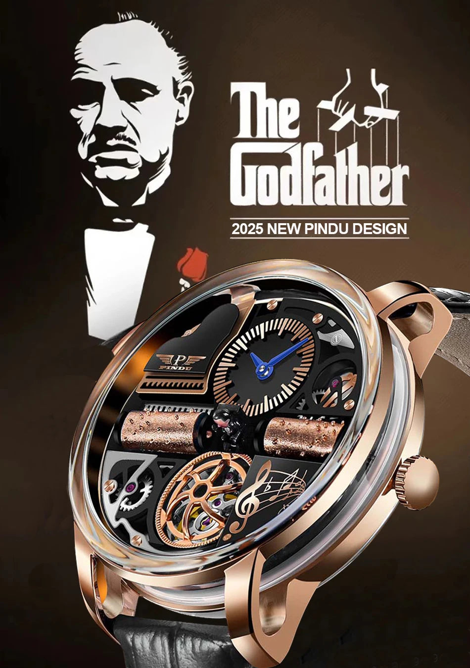 2025 NEW PINDU Design Music Series Machinery Watch Men Movement stainless steel Sapphire Glass Top Luxury Automatic Watch Hollow