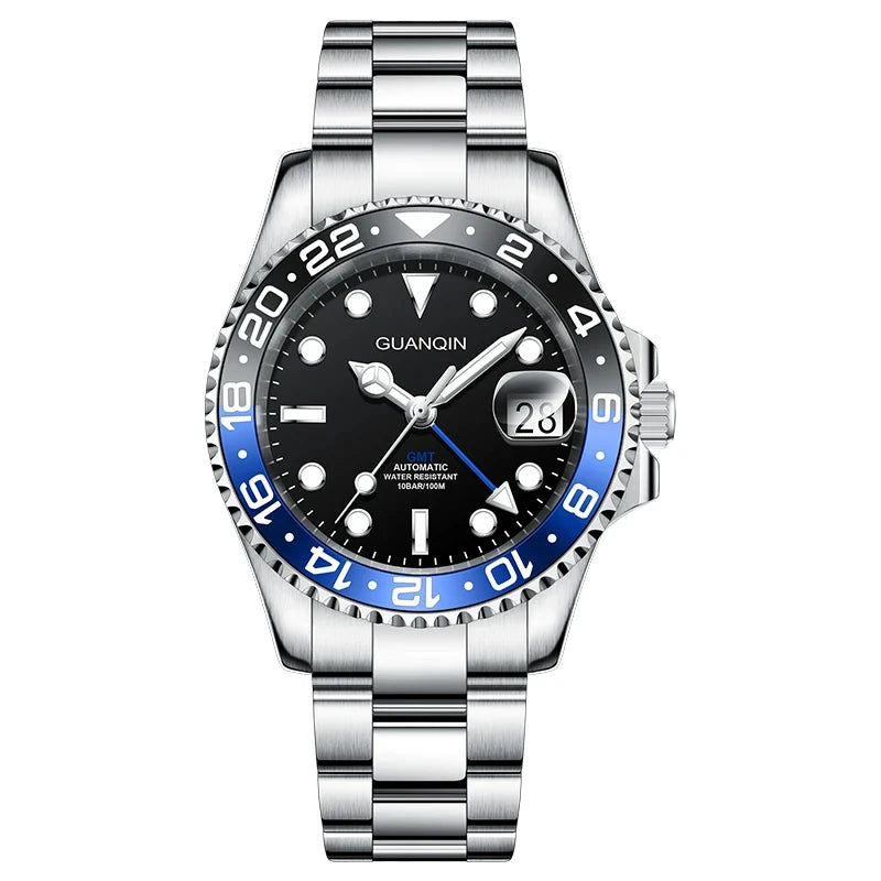 GUANQIN GMT Men's Watches 2025 New Automatic Watch Men NH34 Mechanical Wristwatch Sapphire Glass Stainless Steel Clock Left Hand