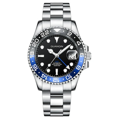 GUANQIN GMT Men's Watches 2025 New Automatic Watch Men NH34 Mechanical Wristwatch Sapphire Glass Stainless Steel Clock Left Hand
