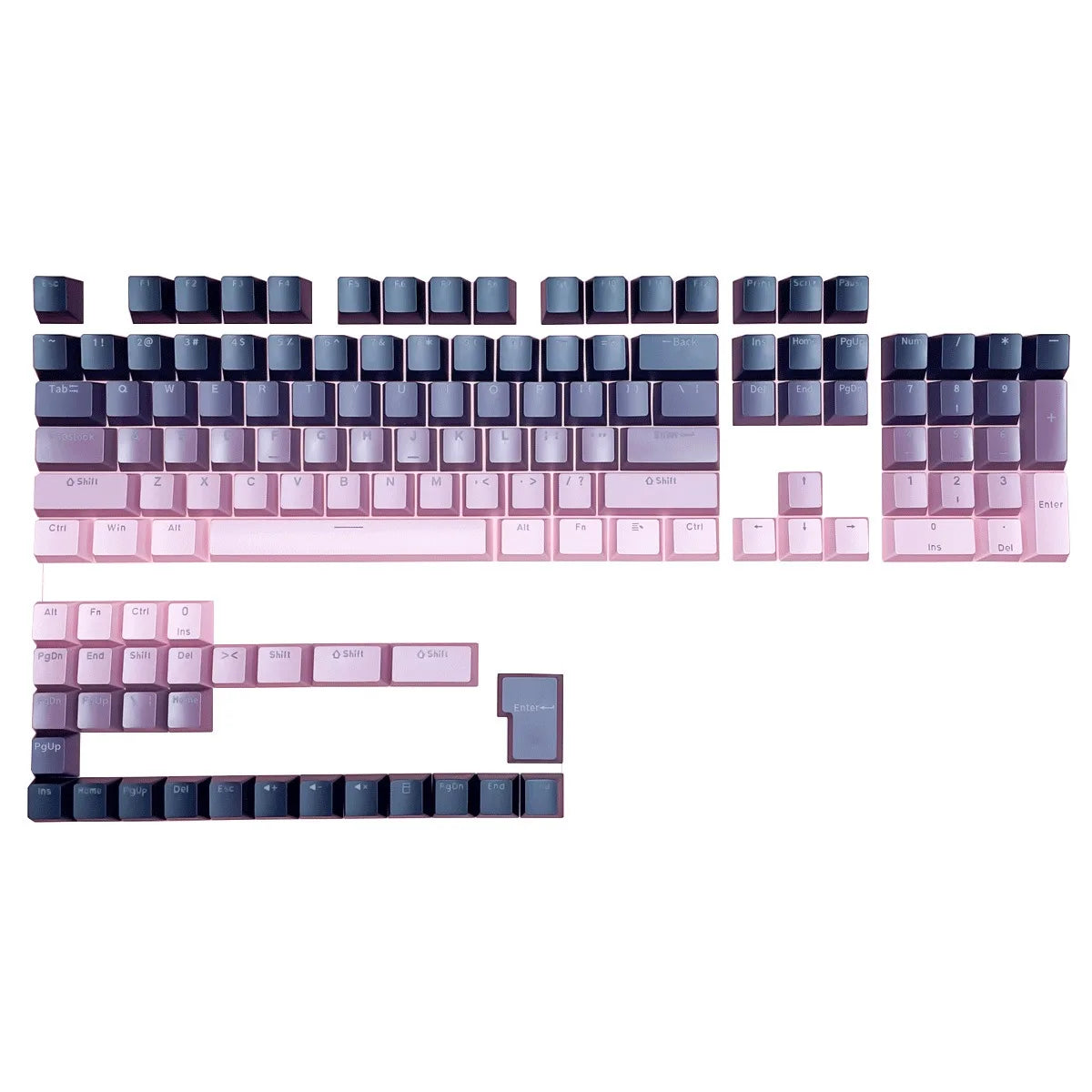 Teclas gamer RGB con retroiluminación degradada para teclado mecánico con interruptores MX, perfil OEM, PBT, blanco y azul, distribución ISO, teclas DIY