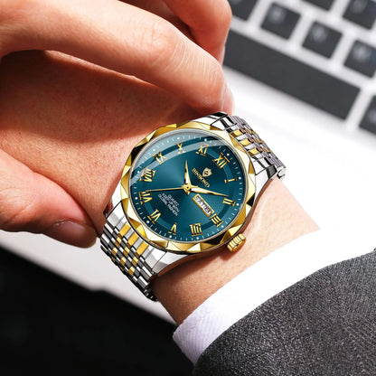 BINBOND Original Brand luxury quartz wristwatch for men, luminous, water-resistant, automatic date, day-of-the-week display, casual style.