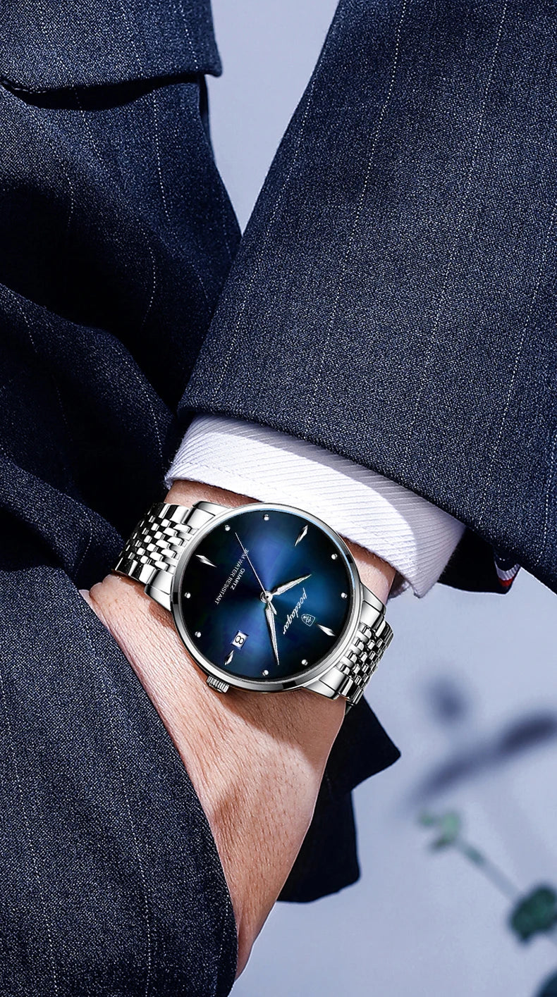 Montre homme POEDAGAR Business Quartz, acier inoxydable, étanche, date lumineuse, montre-bracelet de luxe décontractée pour homme