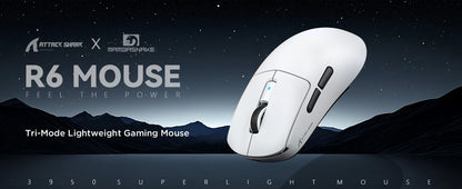 Rato Gaming Sem Fios Leve Attack Shark R6, Sensor PAW 3950Max para Computador com Nordic 52480, Polling 8KHz