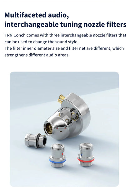 TRN Conch In-Ear Monitor Earphones – DLC Diamond Diaphragm Dynamic Driver HiFi Wired Earbuds with Tuning Nozzle Filters