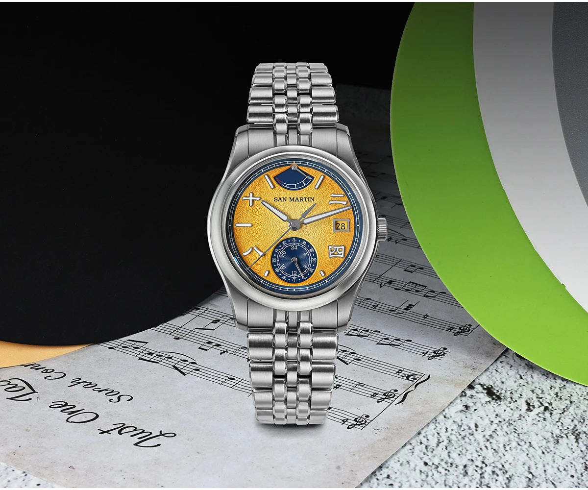 San Martin 39mm Miyota 9132 Power Reserve Display Men Luxury Sport Watch Automatic Mechanical Waterproof Original Design SN0144