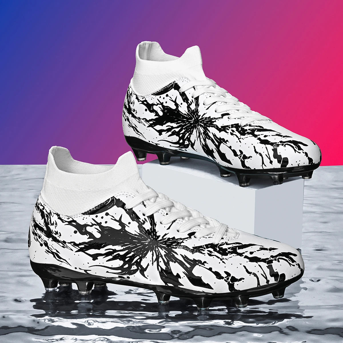 Chaussures de football Shock Cushion AG FG avec semelle extérieure épaisse en PU textile et TPU, réduisent la fatigue des pieds lors d'entraînements prolongés sur gazon naturel.