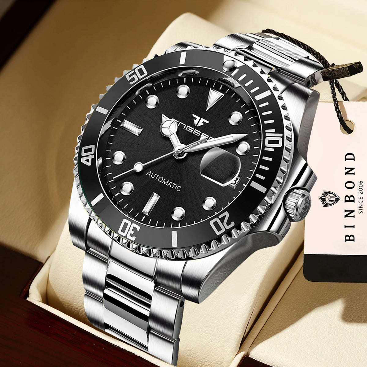 BINBOND mechanical wristwatches for men: luxurious, luminous, water-resistant, automatic, tourbillon, skeleton