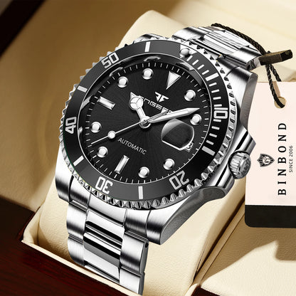 BINBOND mechanical wristwatches for men: luxurious, luminous, water-resistant, automatic, tourbillon, skeleton
